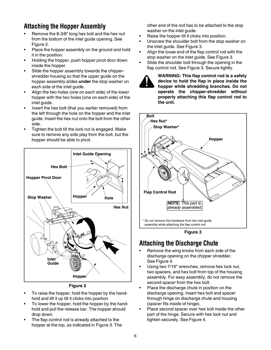 Troy-Bilt 494 manual Attaching the Hopper Assembly, Attaching the Discharge Chute 