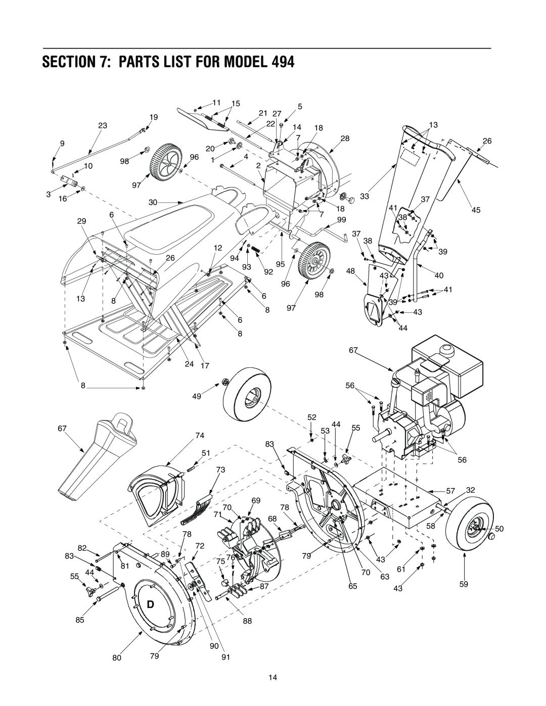 Troy-Bilt 494 manual Parts List For Model, 5850 