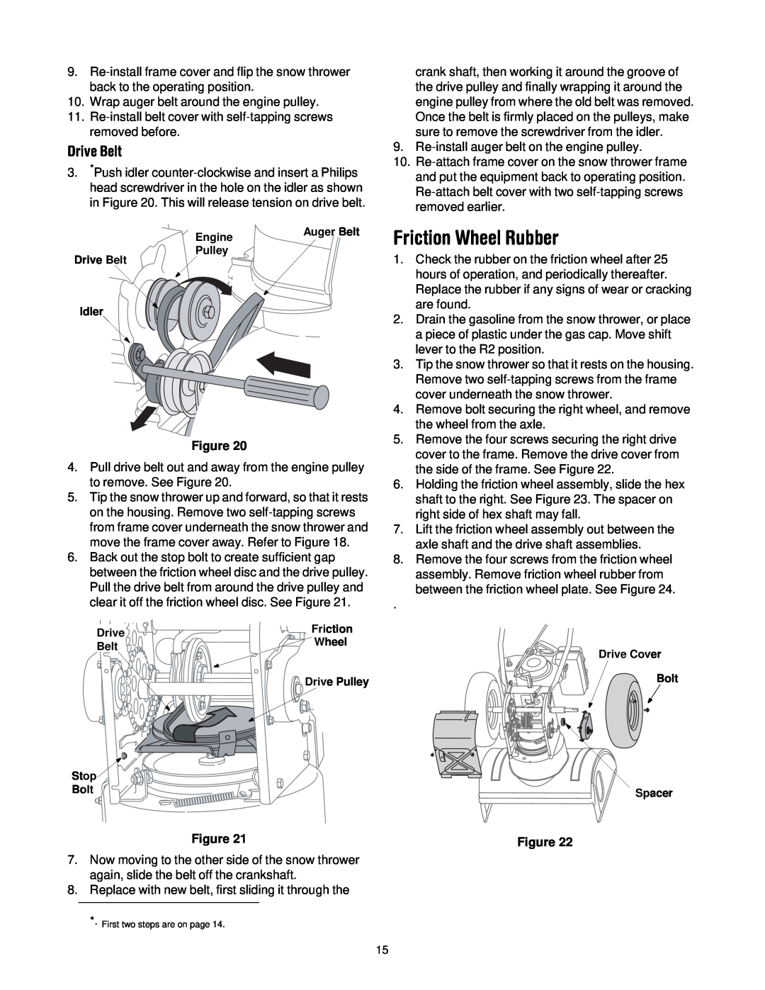 Troy-Bilt 500 series manual Friction Wheel Rubber, Drive Belt 