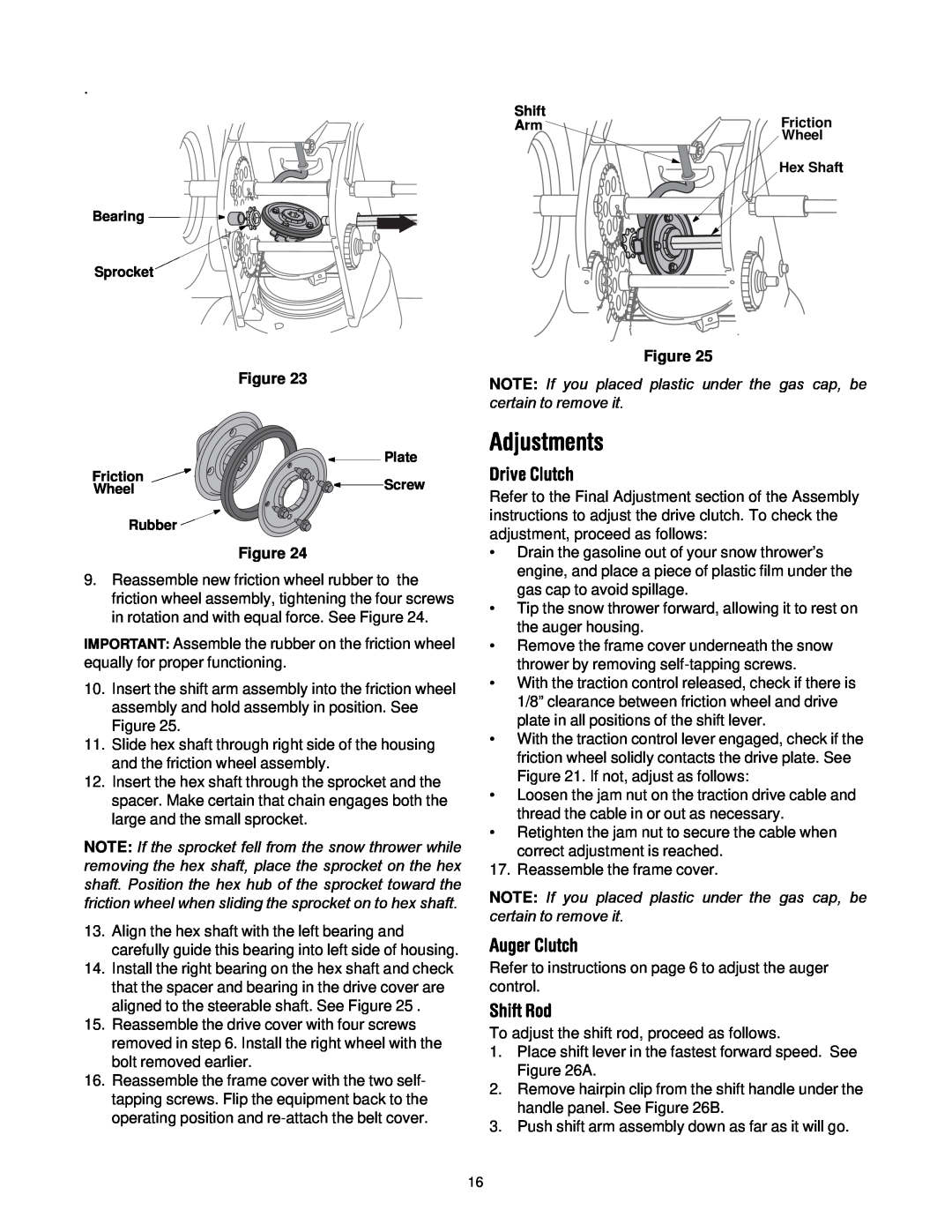 Troy-Bilt 500 series manual Adjustments, Drive Clutch, Auger Clutch, Shift Rod, certain to remove it 