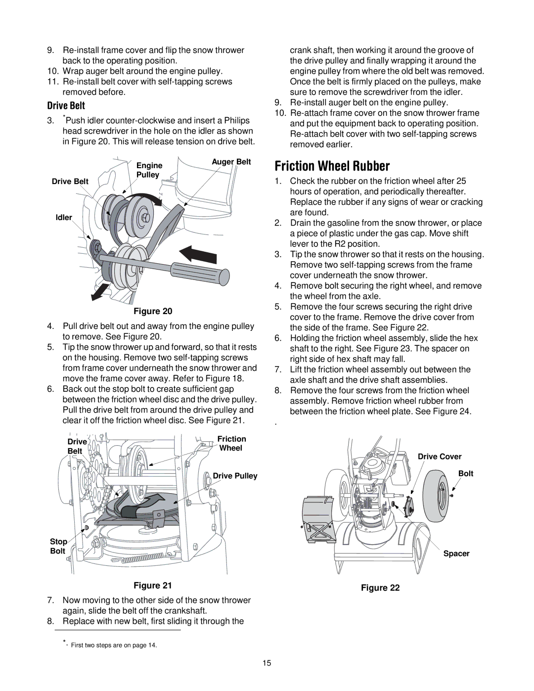 Troy-Bilt 500 series manual Friction Wheel Rubber, Drive Belt 