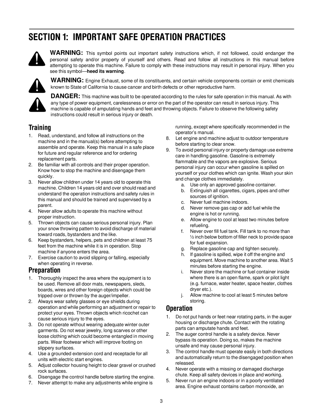 Troy-Bilt 500 series manual Important Safe Operation Practices, Training 