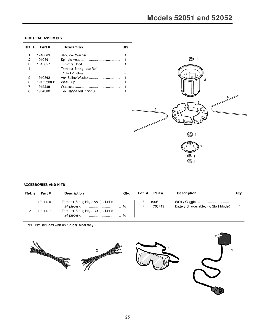 Troy-Bilt 52051, 52052 owner manual Trim Head Assembly, Description Qty 