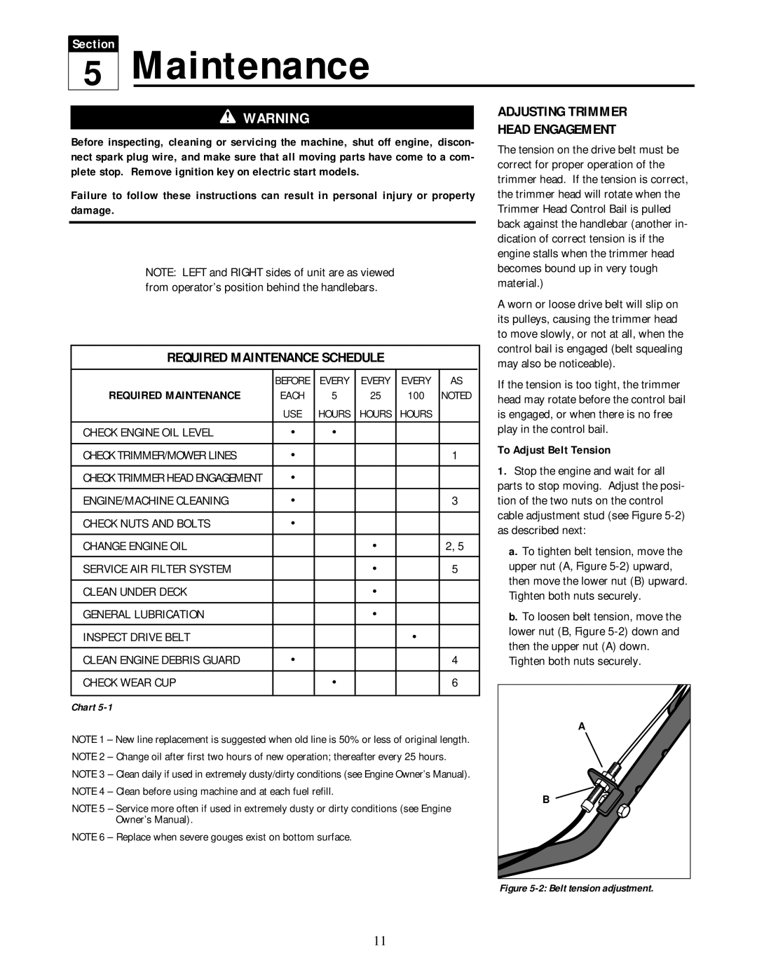 Troy-Bilt 52058, 52057 Required Maintenance Schedule, Adjusting Trimmer Head Engagement, To Adjust Belt Tension 