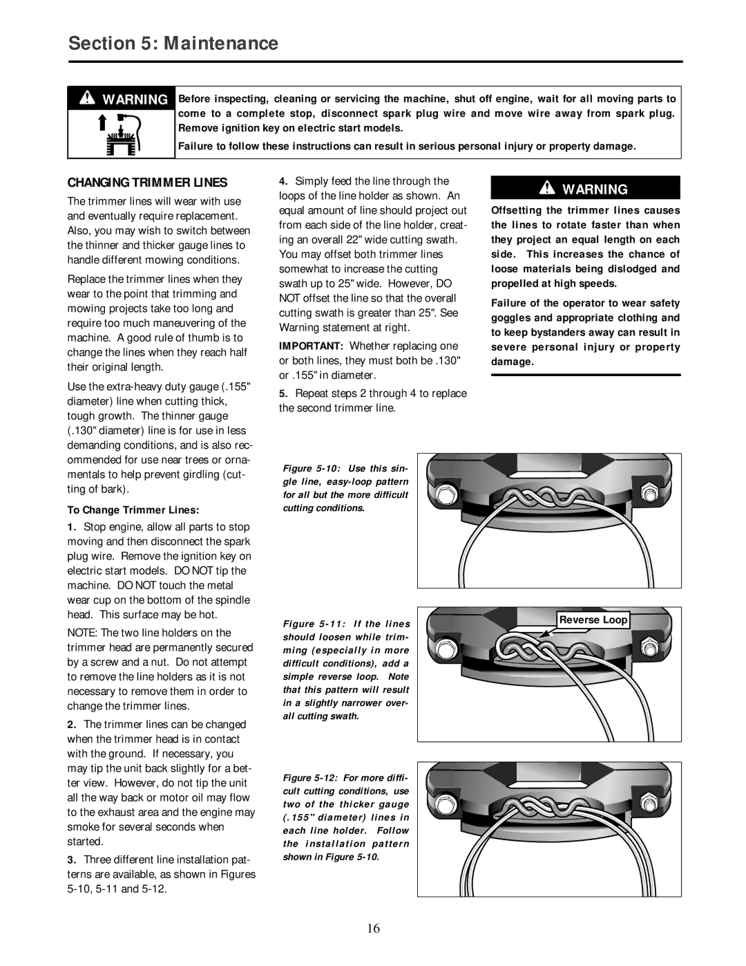 Troy-Bilt 52057, 52058 Changing Trimmer Lines, Mentals to help prevent girdling cut- ting of bark, To Change Trimmer Lines 