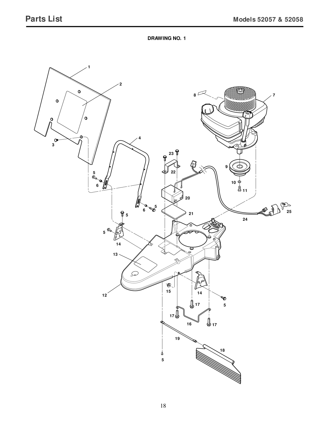 Troy-Bilt 52057, 52058 owner manual Parts List, Drawing no 