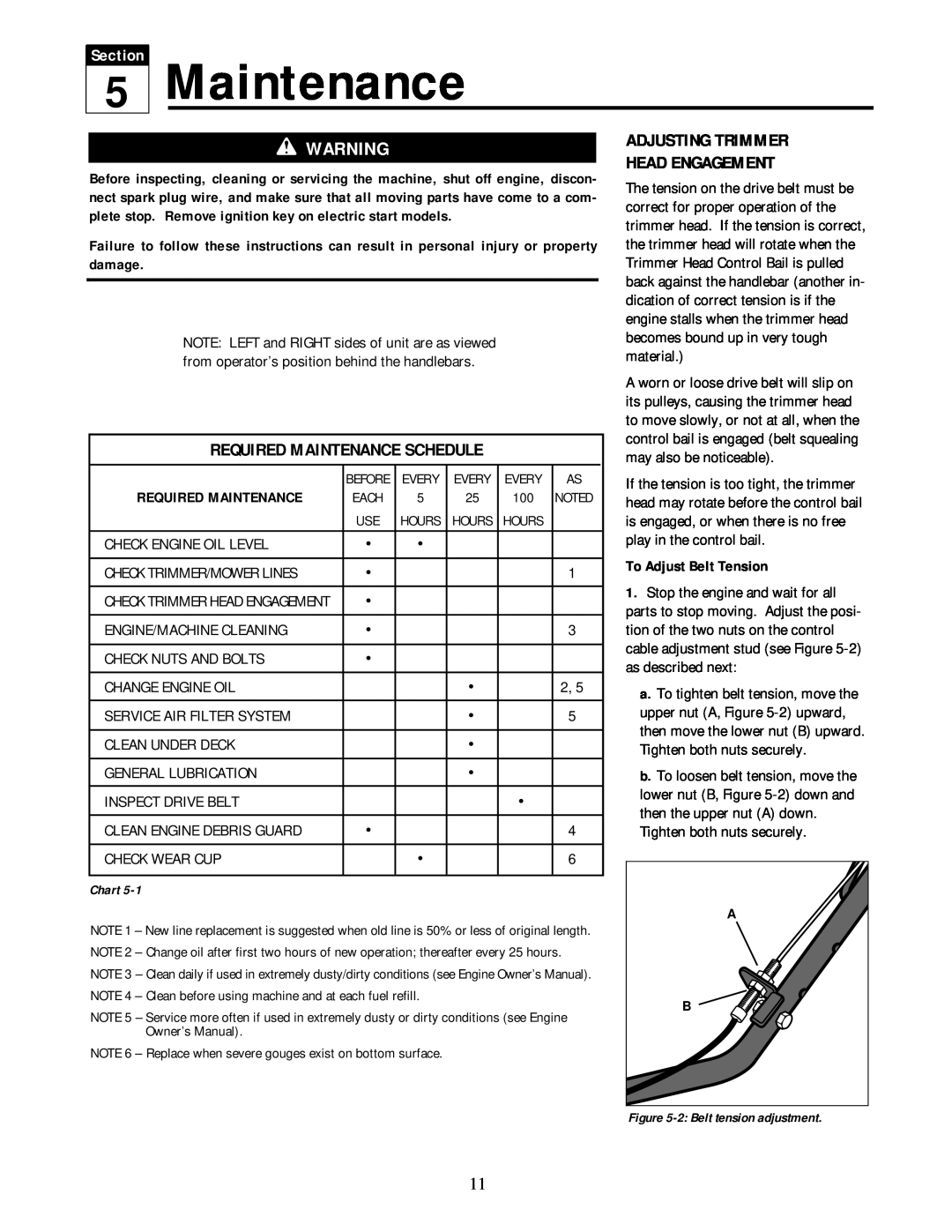 Troy-Bilt 52058, 52057 owner manual Required Maintenance Schedule, Adjusting Trimmer Head Engagement, Section 