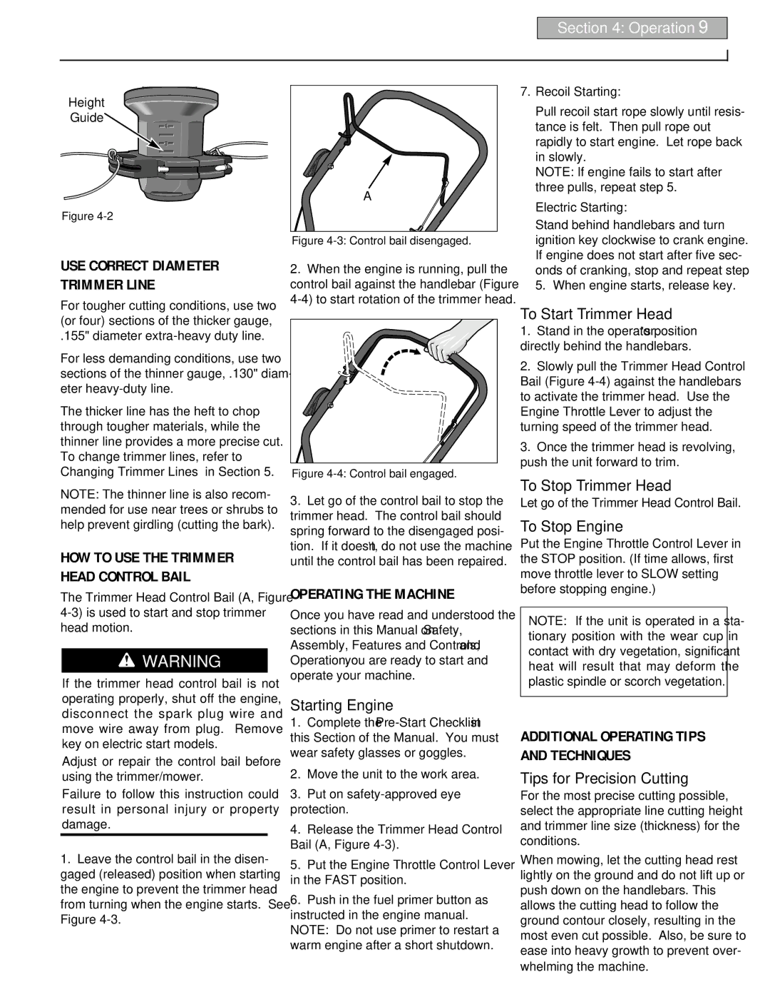 Troy-Bilt 52063, 52064 owner manual Operating the Machine, Additional Operating Tips and Techniques, Operation 