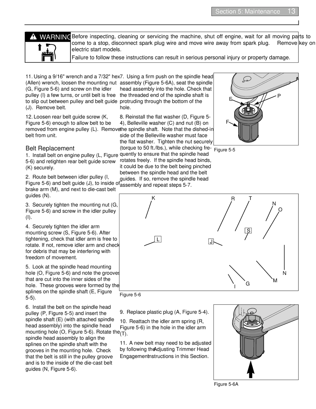 Troy-Bilt 52063, 52064 owner manual Belt Replacement, Kr T 