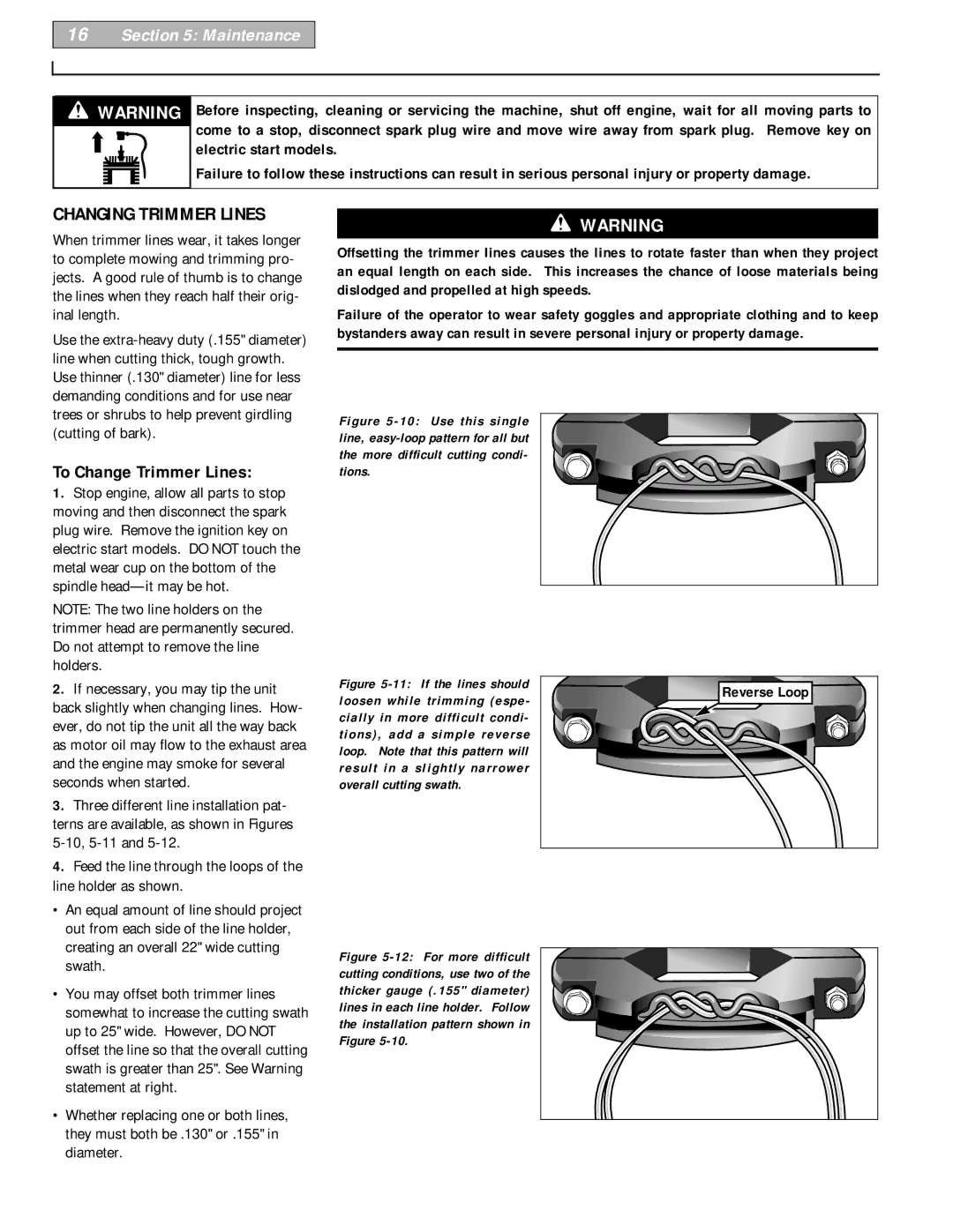 Troy-Bilt 52063, 52064 owner manual Changing Trimmer Lines, To Change Trimmer Lines 