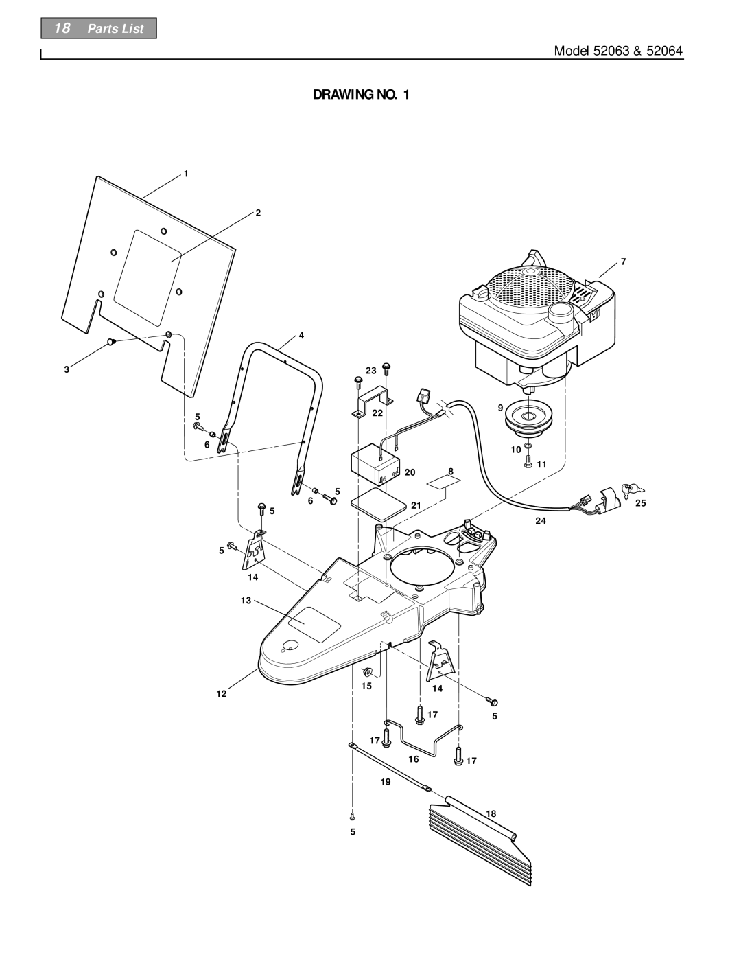 Troy-Bilt 52063, 52064 owner manual Drawing no, Parts List 