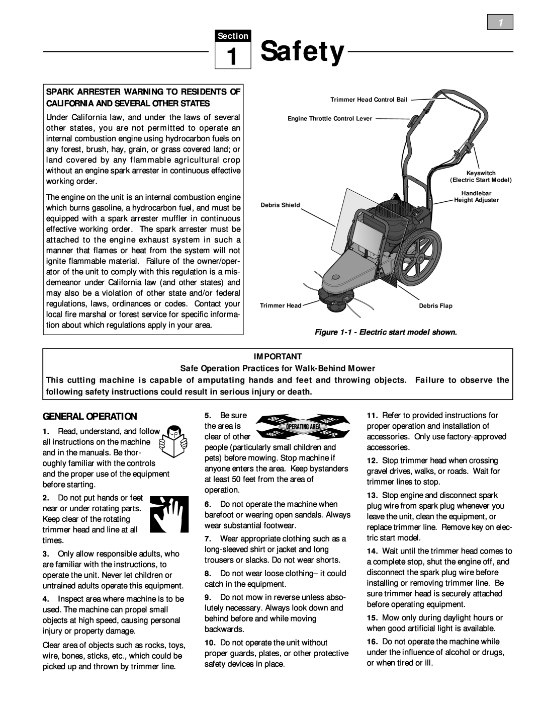 Troy-Bilt 52063, 52064 owner manual Safety, General Operation, Section, Safe Operation Practices for Walk-Behind Mower 