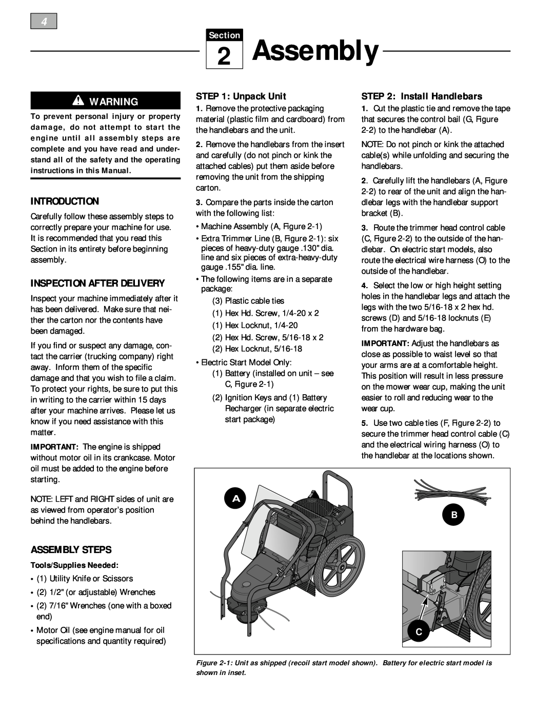 Troy-Bilt 52063, 52064 owner manual Introduction, Assembly Steps, Section, Tools/Supplies Needed 