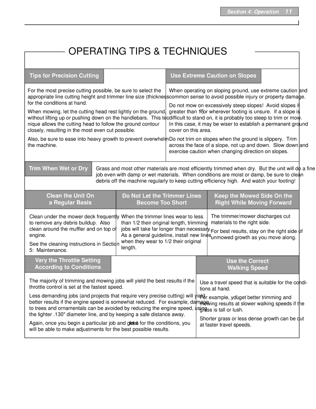 Troy-Bilt 52065 owner manual Operating Tips & Techniques, Materials to the right side 