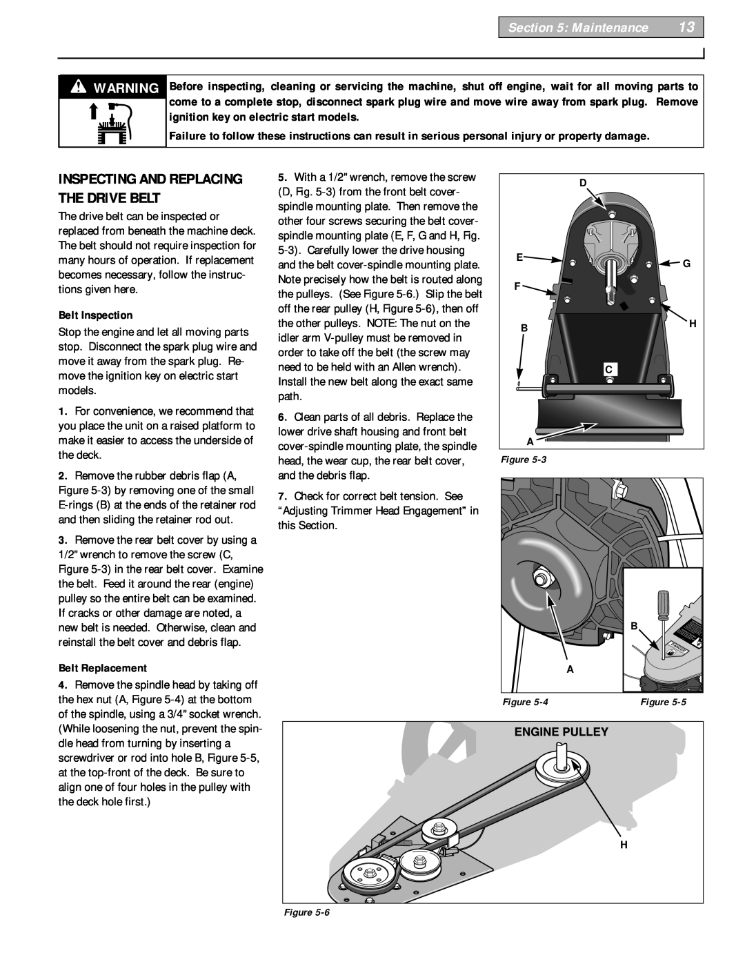 Troy-Bilt 52065 owner manual Maintenance, Inspecting And Replacing The Drive Belt, Belt Inspection, Belt Replacement 