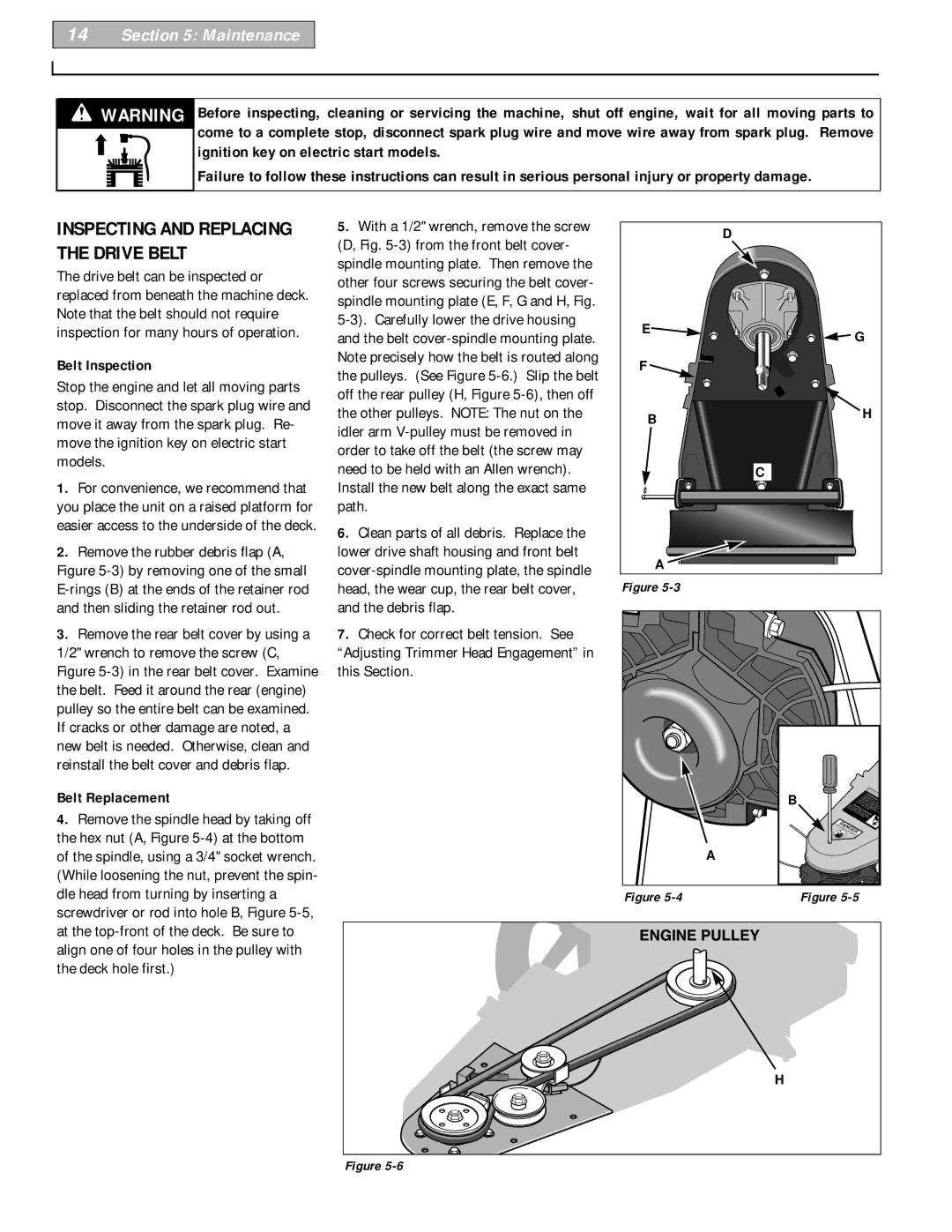 Troy-Bilt 52066, 52070 owner manual Inspecting and Replacing the Drive Belt, Belt Inspection, Belt Replacement 