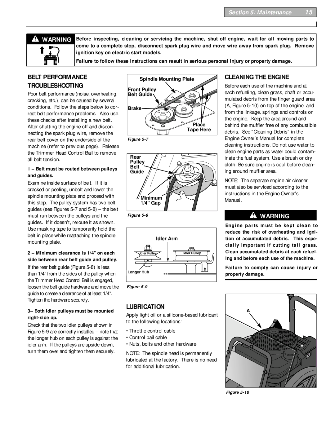 Troy-Bilt 52070, 52066 owner manual Belt Performance Troubleshooting, Lubrication, Cleaning the Engine 