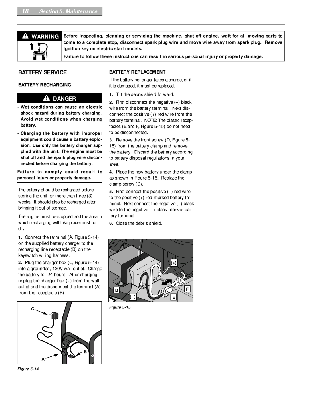 Troy-Bilt 52066, 52070 owner manual Battery Service, Battery Recharging, Battery Replacement, Tilt the debris shield forward 