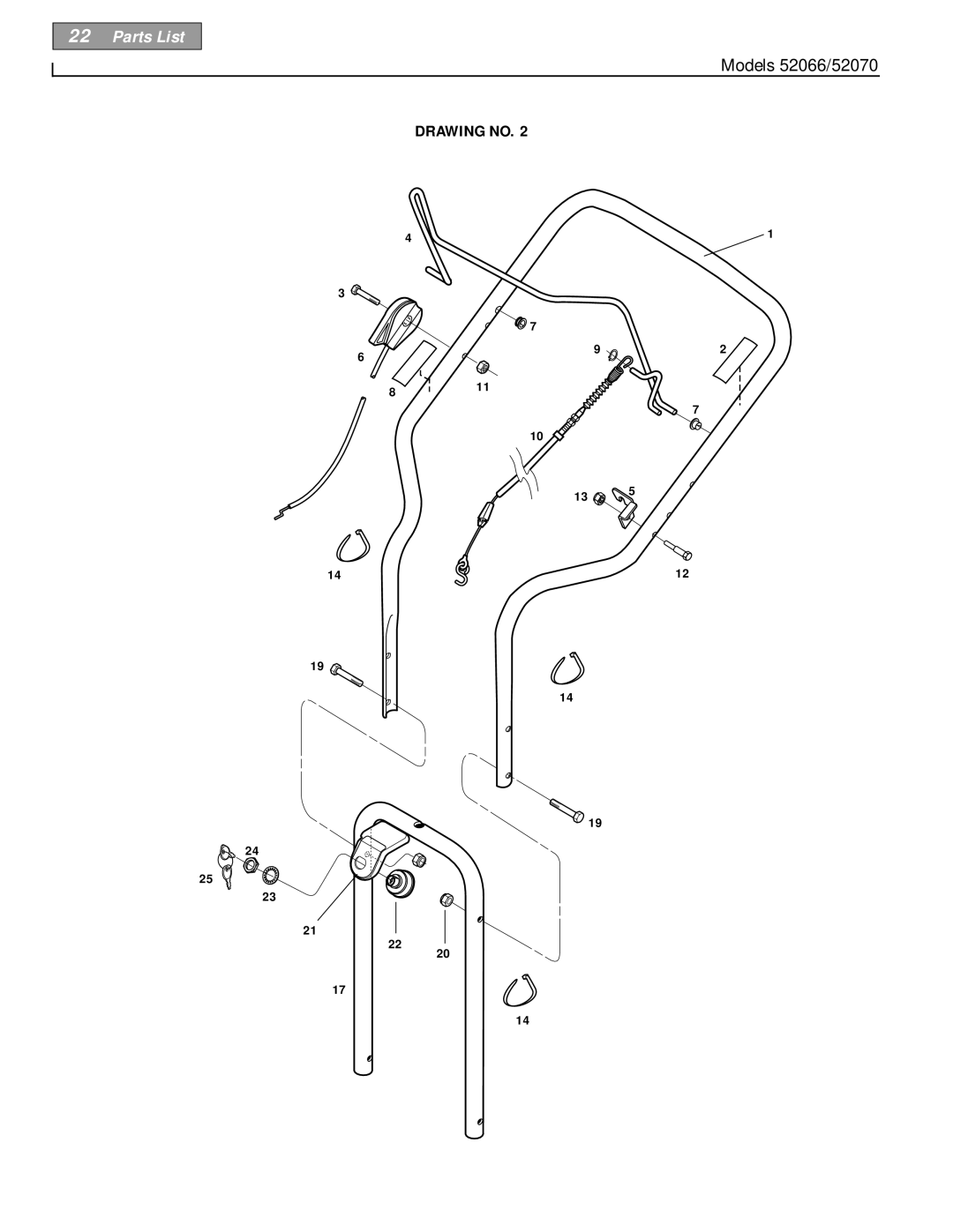 Troy-Bilt 52066, 52070 owner manual Parts List 