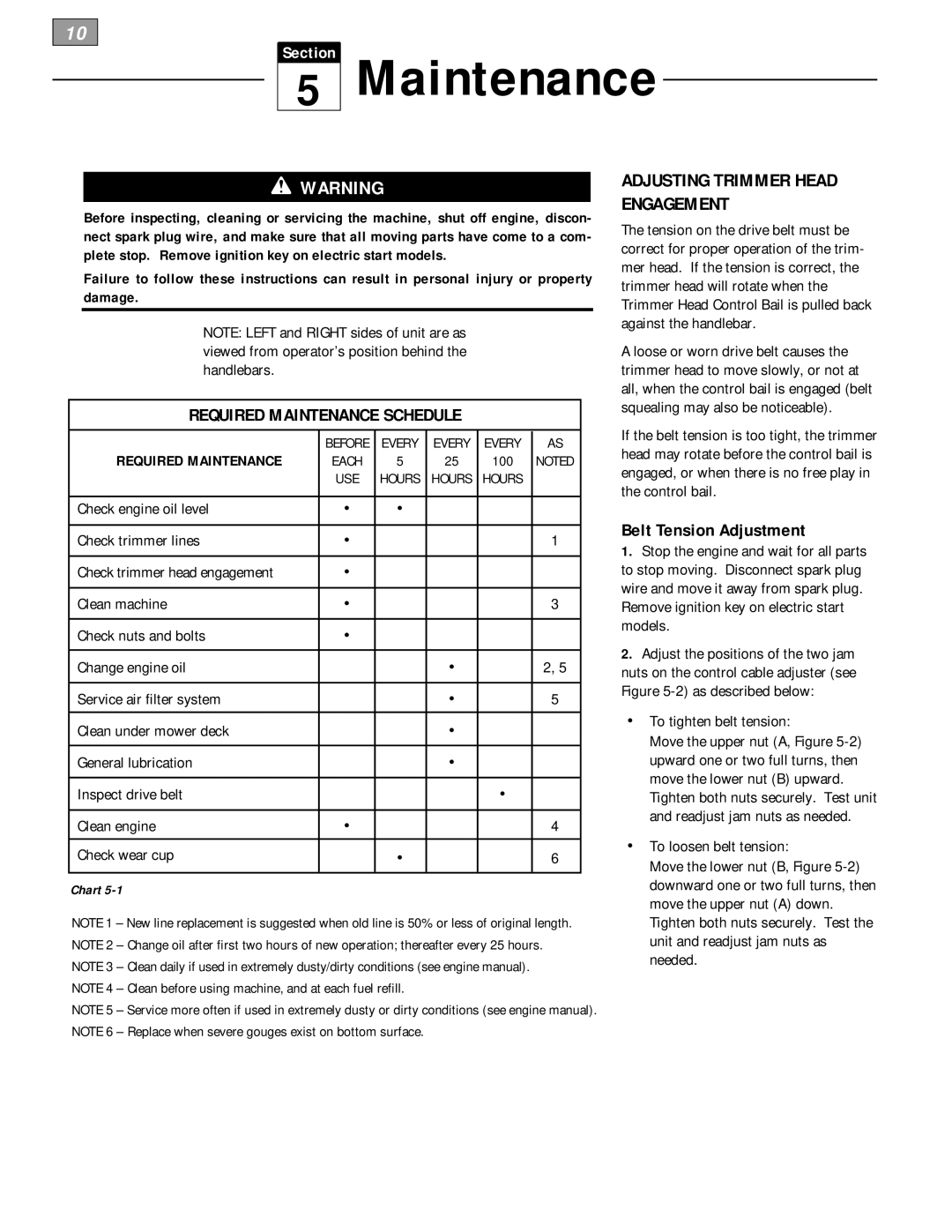 Troy-Bilt 52067 - 5HP owner manual Adjusting Trimmer Head Engagement, Belt Tension Adjustment, Required Maintenance 