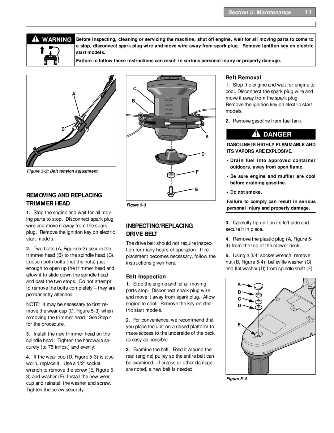 Troy-Bilt 52067 - 5HP INSPECTING/REPLACING Drive Belt, Belt Inspection, Belt Removal, Removing and Replacing Trimmer Head 