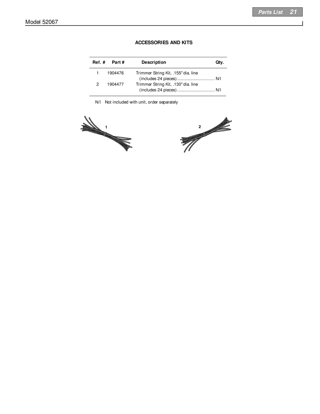 Troy-Bilt 52067 - 5HP owner manual Accessories and Kits 