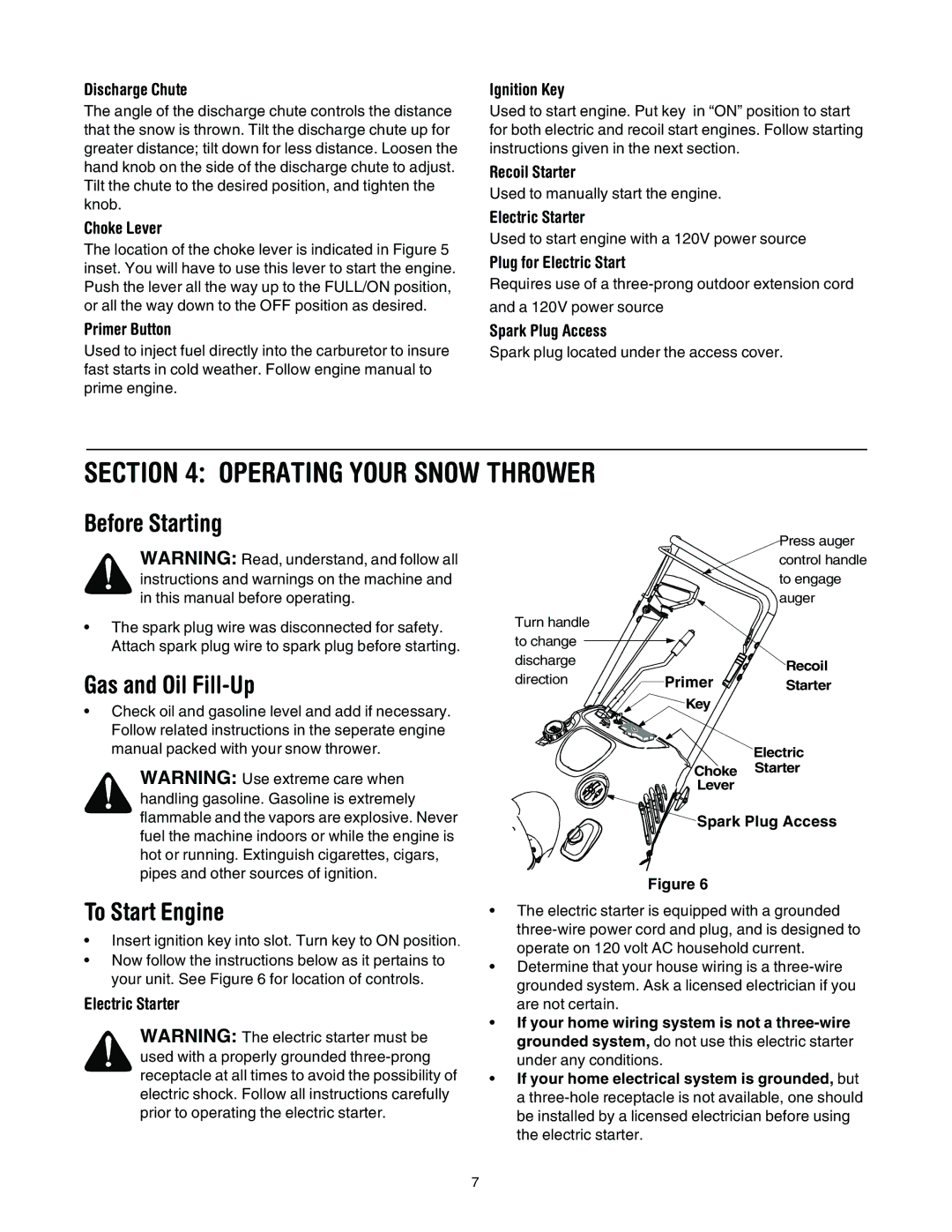 Troy-Bilt 721, 521 manual Operating Your Snow Thrower, Before Starting, Gas and Oil Fill-Up, To Start Engine 