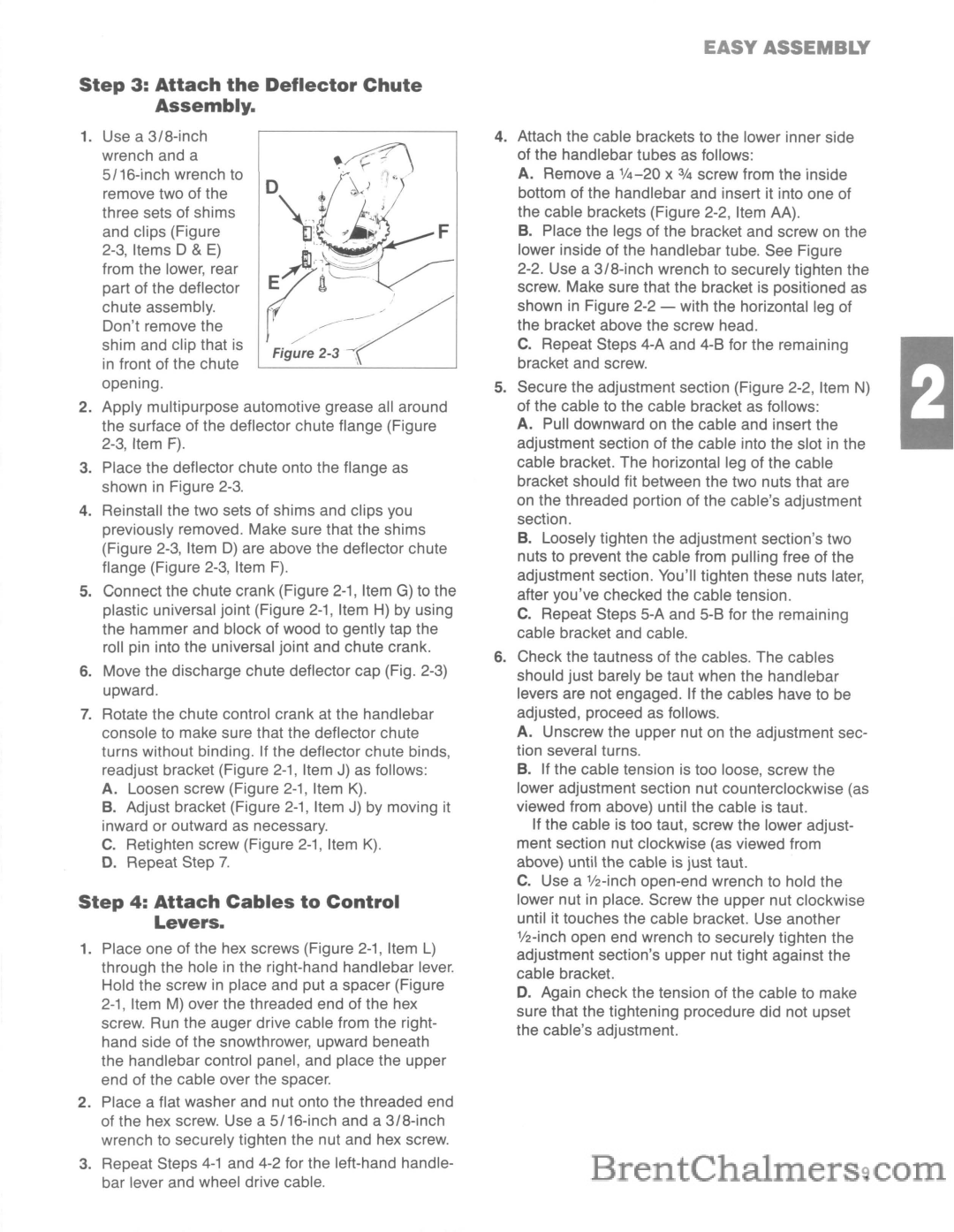 Troy-Bilt 5210R manual Attach the Deflector Chute Assembly, Attach Cables to Control Levers 