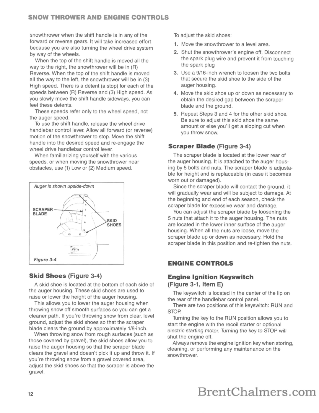 Troy-Bilt 5210R manual Snow Thrower and Engine Controls, Scraper Blade Figure, Engine Ignition Keyswitch 