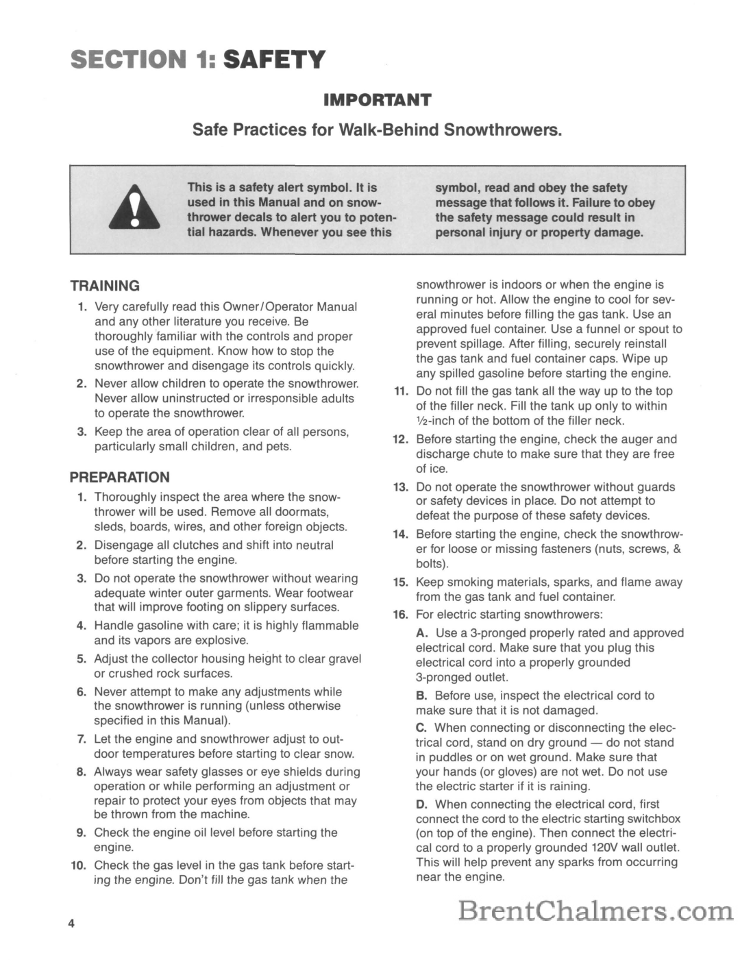 Troy-Bilt 5210R manual Training, Preparation 