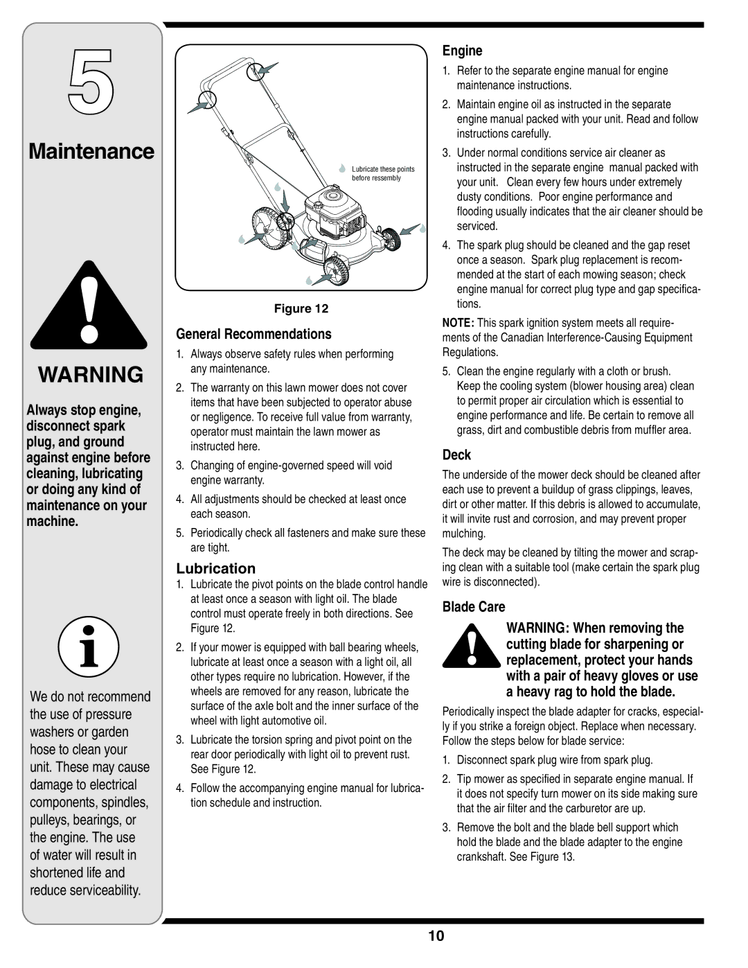 Troy-Bilt 540 Series warranty Maintenance 