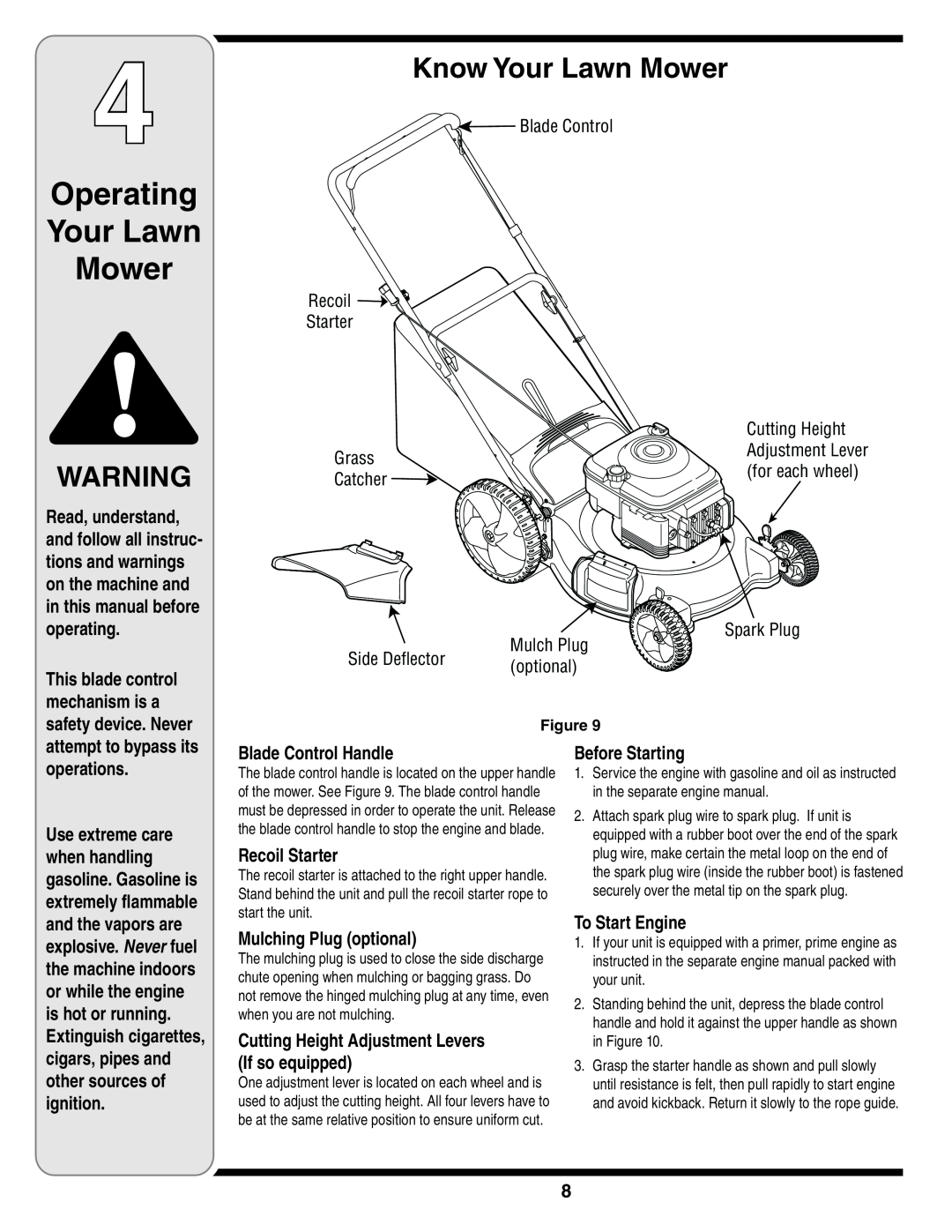 Troy-Bilt 540 Series warranty Operating Your Lawn Mower, Know Your Lawn Mower 