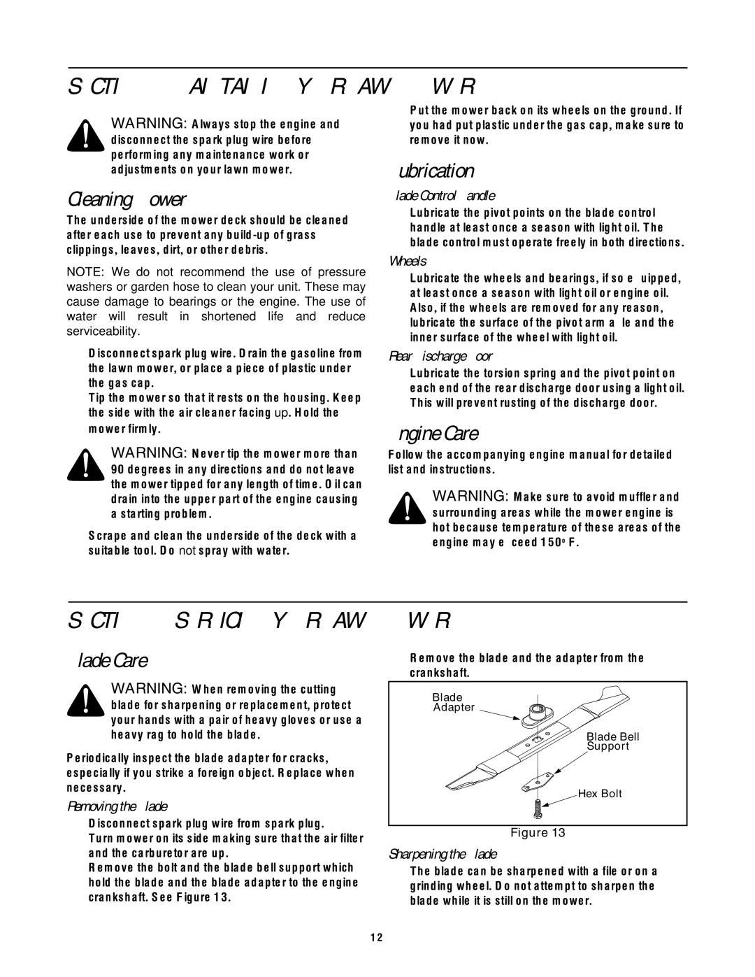 Troy-Bilt 546, 549 manual Maintaining Your Lawn Mower, Servicing Your Lawn Mower 