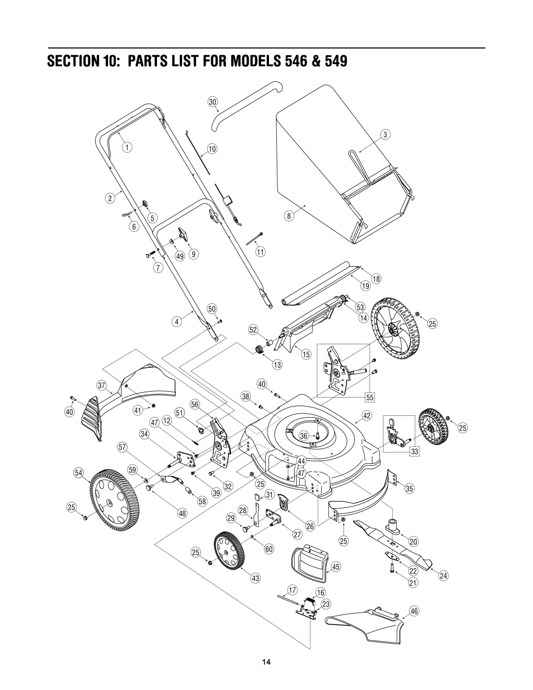 Troy-Bilt 546, 549 manual Parts List For Models 