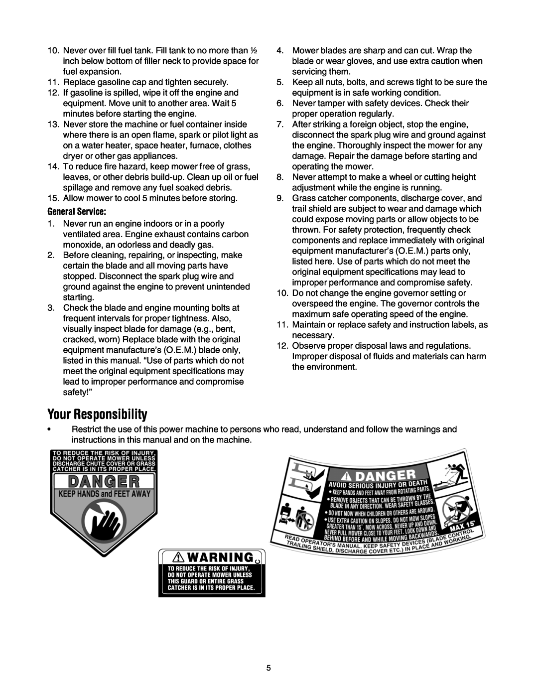 Troy-Bilt 549, 546 manual Your Responsibility, General Service 