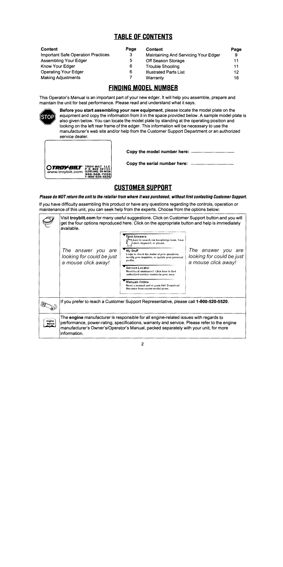 Troy-Bilt 554 manual 