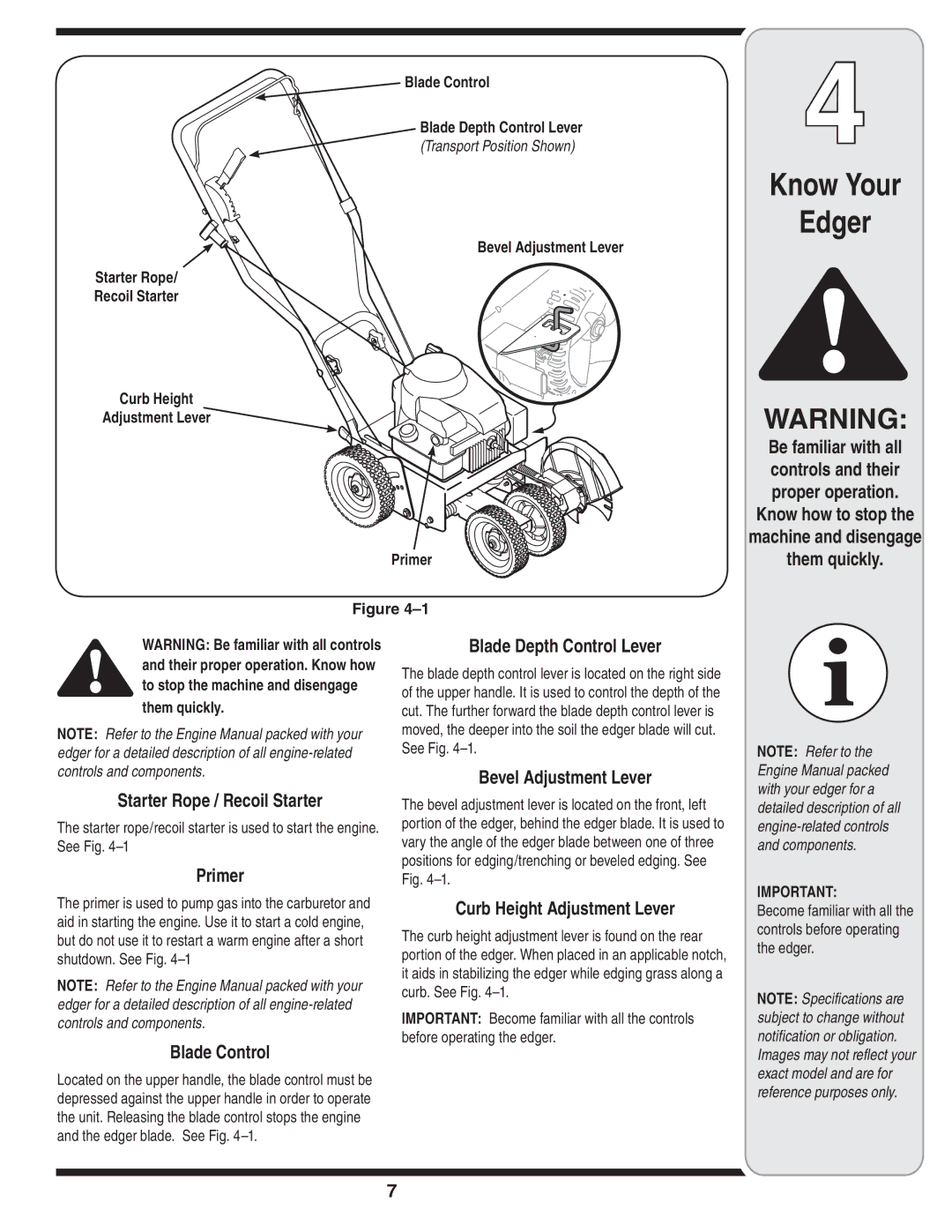 Troy-Bilt 554 manual Know Your Edger, Primer 