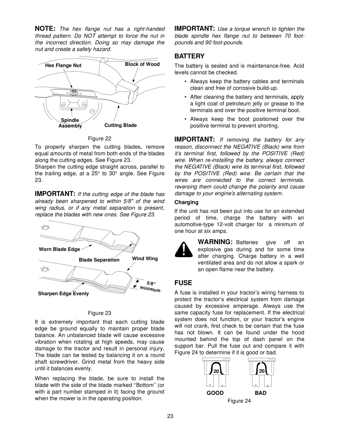 Troy-Bilt 604 manual Battery, Fuse, Charging 