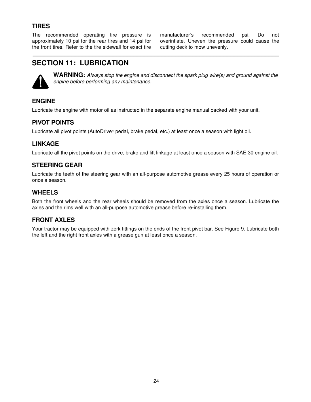 Troy-Bilt 604 manual Lubrication 