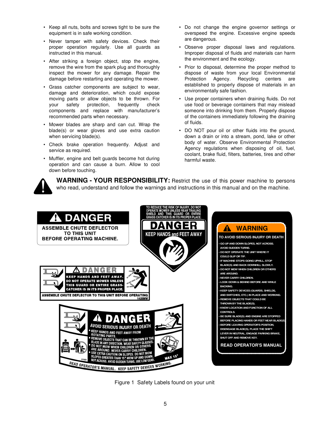 Troy-Bilt 604 manual Safety Labels found on your unit, Read Operators Manual 