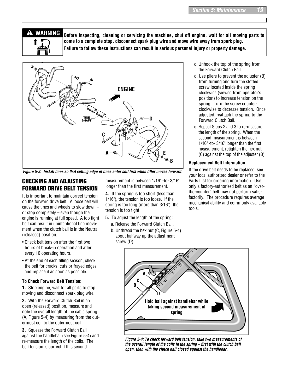 Troy-Bilt 630B-Tuffy, 634F-Bronco, 634B-Super Bronco manual Checking and Adjusting, Replacement Belt Information 