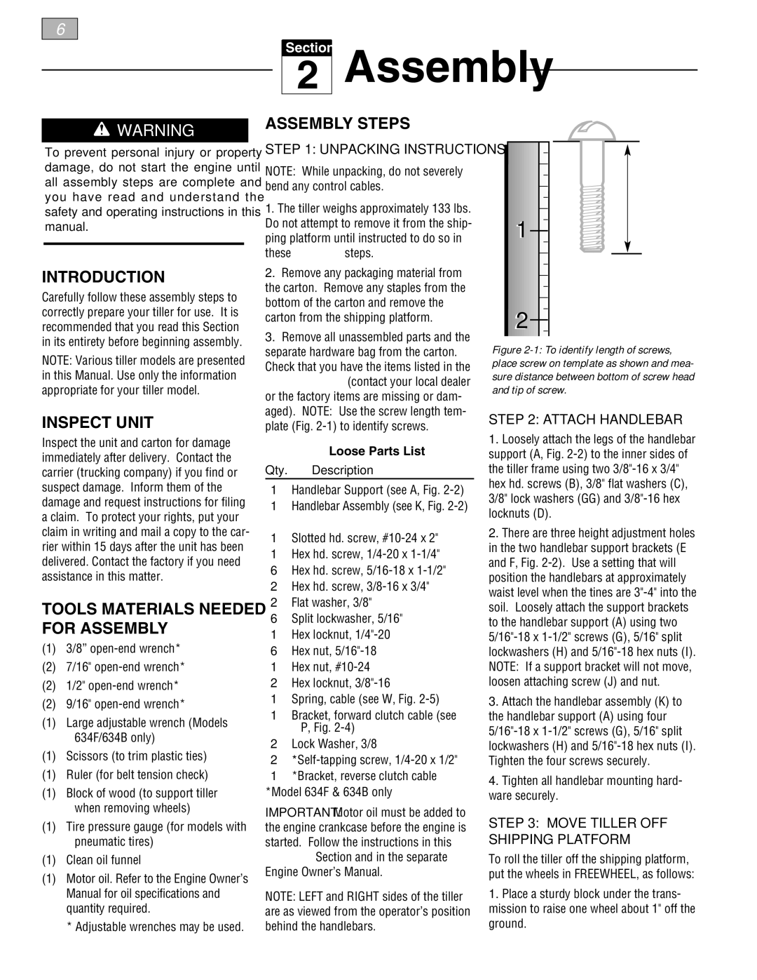 Troy-Bilt 630B-Tuffy, 634F-Bronco, 634B-Super Bronco manual Introduction, Inspect Unit, Assembly Steps 