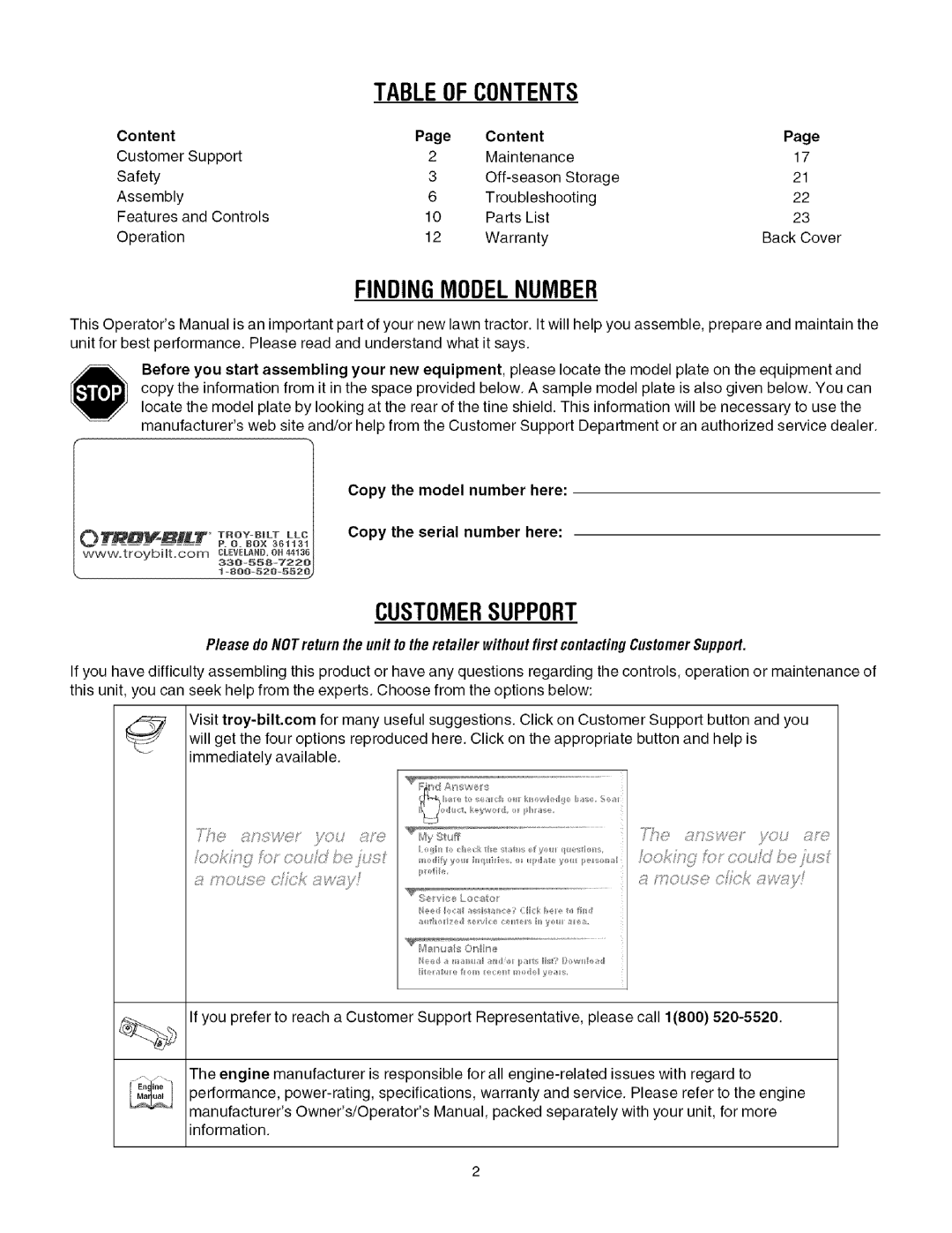 Troy-Bilt 630C, 1634A manual Findingmodelnumber 