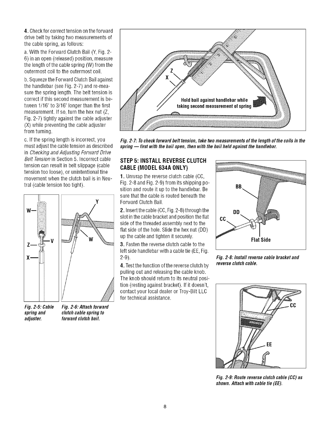 Troy-Bilt 630C While preventingthe cable adjuster from turning, Install Reverse Clutch Cable Model 634A only, Flat Side 