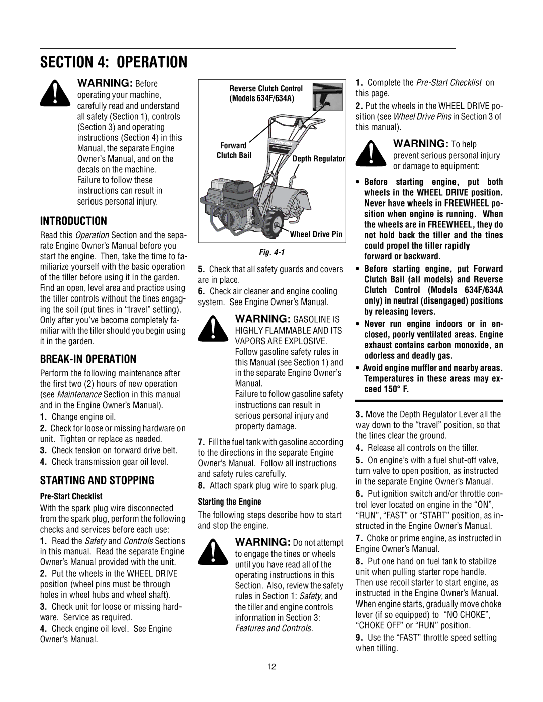 Troy-Bilt 630C-Tuffy manual Introduction BREAK-IN Operation, Starting and Stopping, Change engine oil 