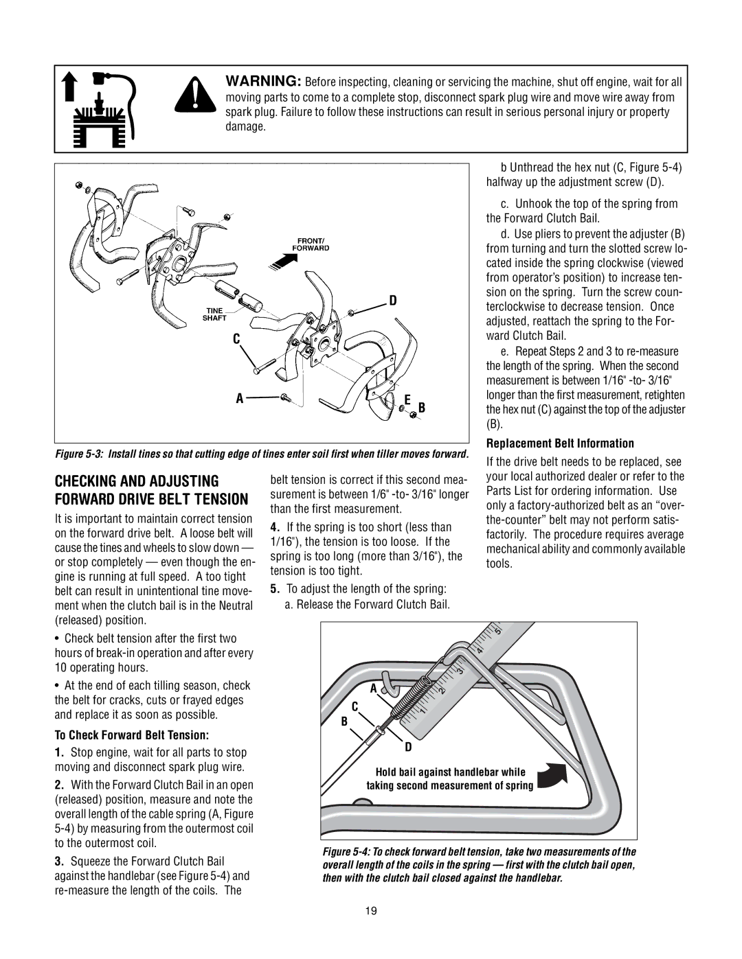 Troy-Bilt 630C-Tuffy manual Checking and Adjusting, Replacement Belt Information, To Check Forward Belt Tension 