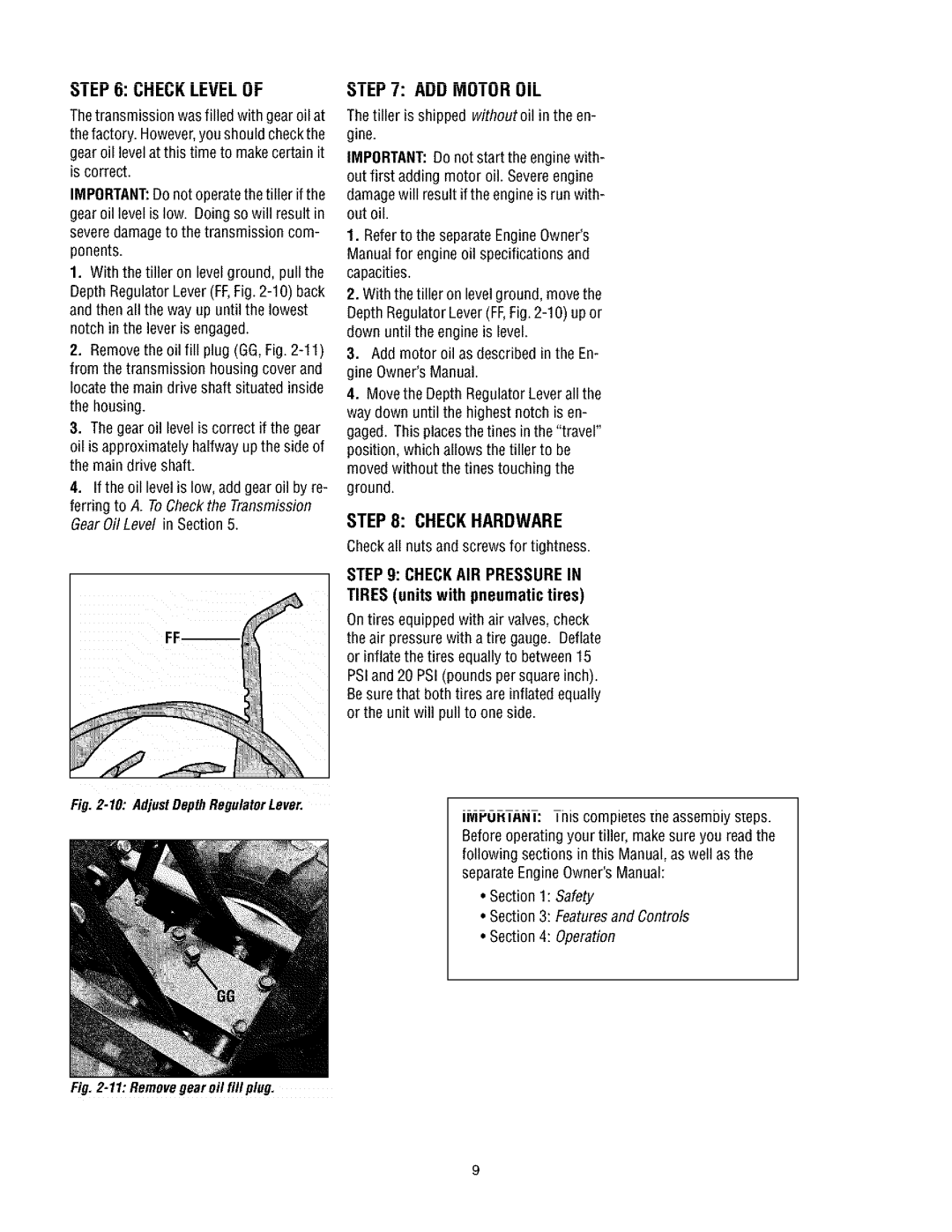 Troy-Bilt 630CN manual Checkhardware, 31bY I Uiieuklevel UI, IbY I AUU Muiuh UIL, Check AIR Pressure 