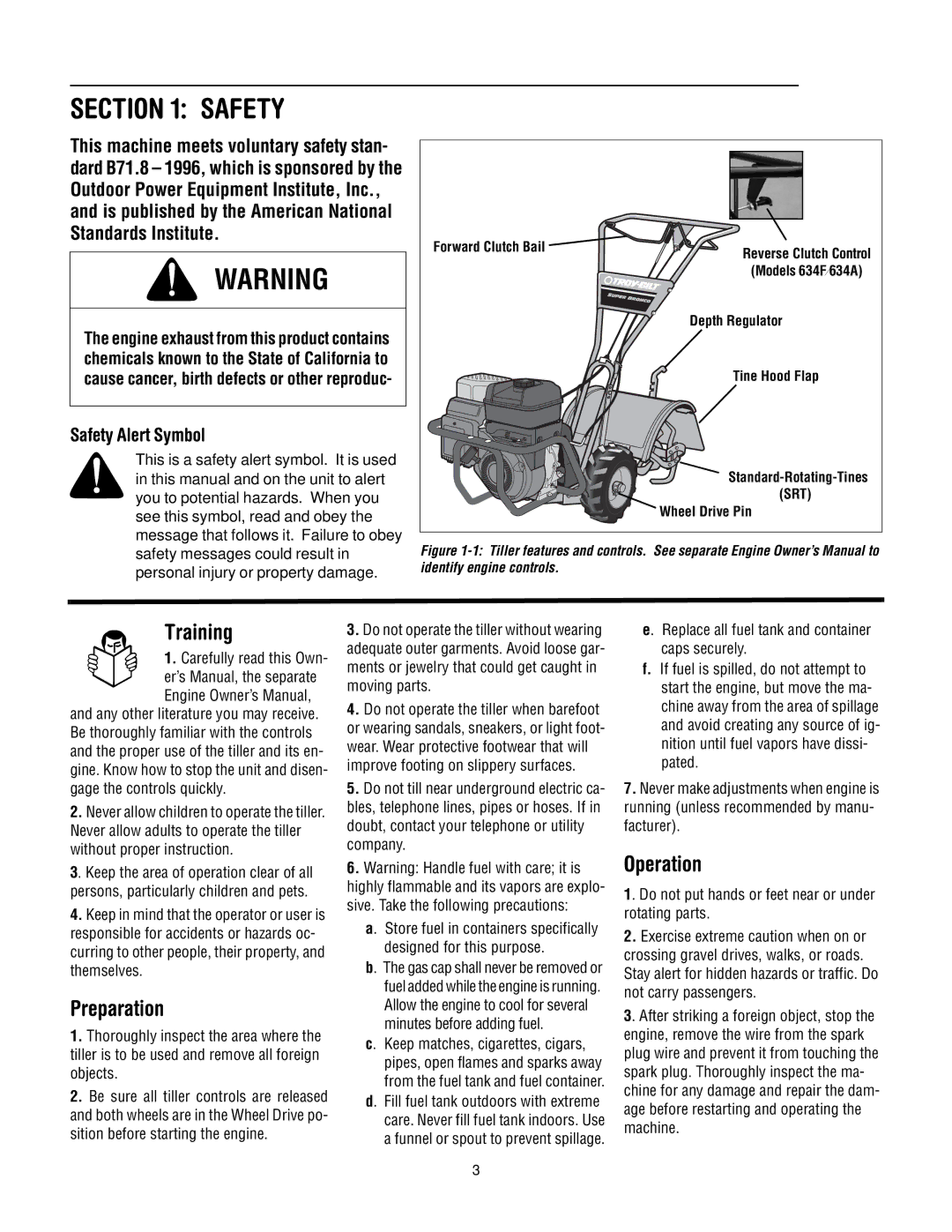 Troy-Bilt 634A, 630C, 634F manual Training, Preparation, Operation, Safety Alert Symbol 