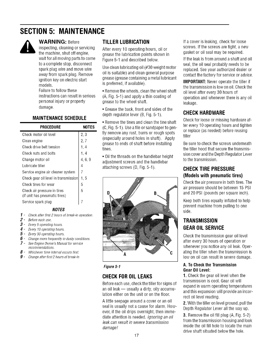 Troy-Bilt 634A, 634K manual Maintenance, Tiller Lubrication 