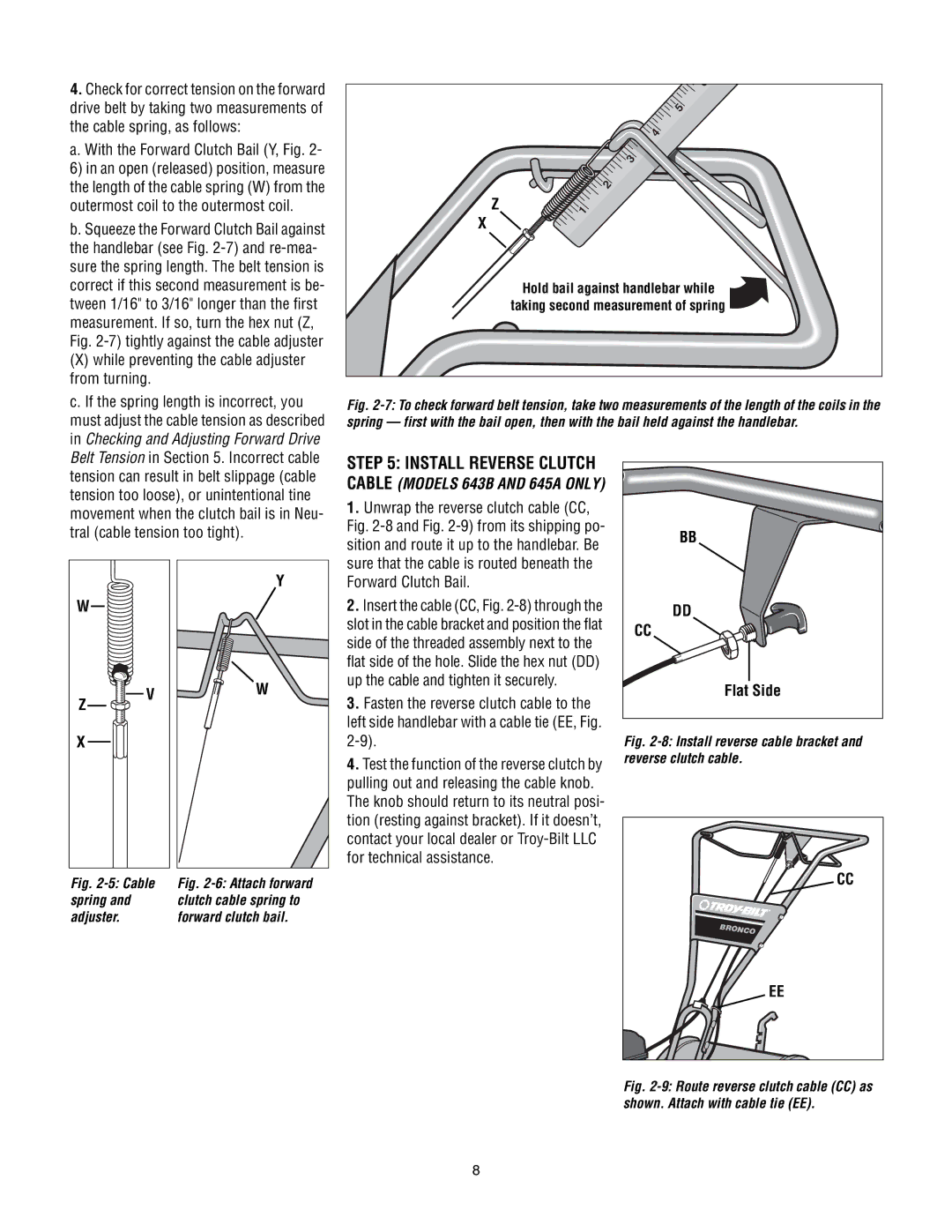 Troy-Bilt 643B Super Bronco manual While preventing the cable adjuster from turning, With the Forward Clutch Bail Y, Fig 